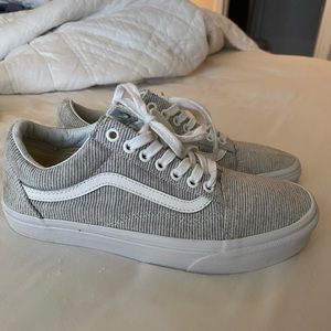 White and grey striped vans
